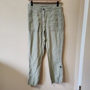 L.L. Bean 100% Linen Roll Tab Beige Straight Leg Casual Pants